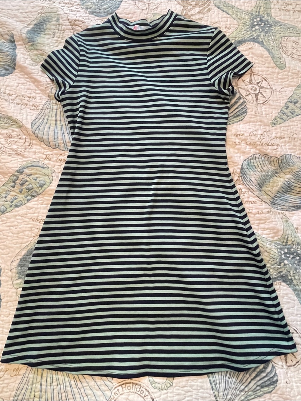 Free People Beach On The Line Mock Neck Short Sleeve Green/Blue Mini Dress S/P
